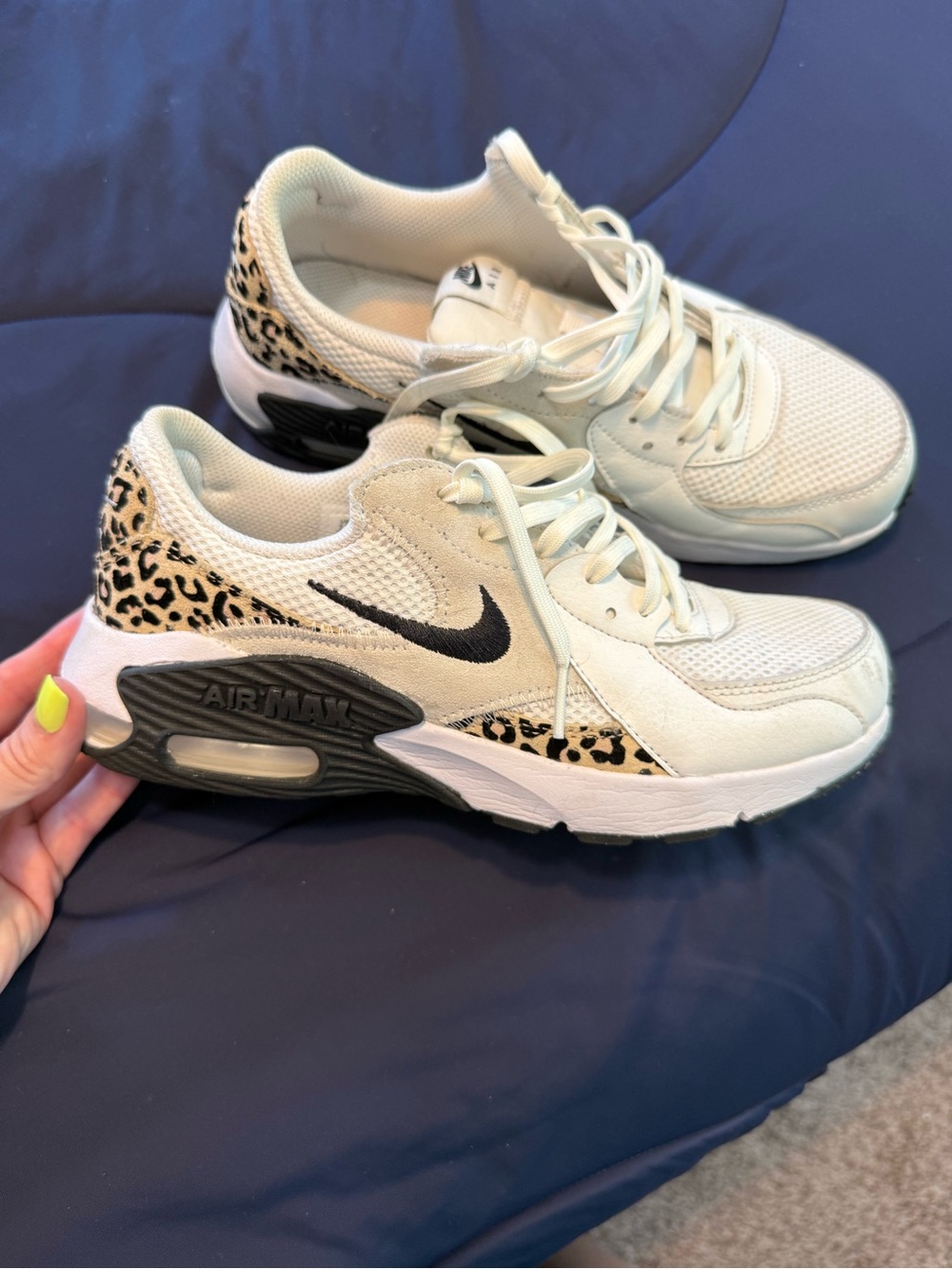 Nike Women’s White and Black Air Max Sneakers with Leopard Accent